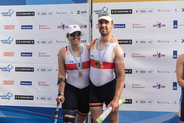 Amsterdam The Netherlands 27th August 2026 2026 World Rowing Championships on the Bosbaan in Amsterdam PR2 Mixed Double Sculls Final A (Final) Medal ceremony. Jasmina Bier and Paul Umbach (GER) win gold. watersport,