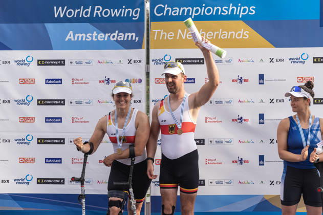Amsterdam The Netherlands 27th August 2026 2026 World Rowing Championships on the Bosbaan in Amsterdam PR2 Mixed Double Sculls Final A (Final) Medal ceremony. Jasmina Bier and Paul Umbach (GER) win gold. watersport,