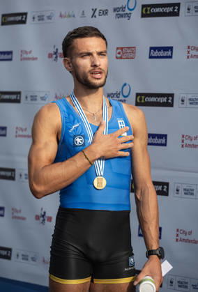 Amsterdam The Netherlands 27th August 2026 2026 World Rowing Championships on the Bosbaan in Amsterdam Lightweight Men s Single Sculls Final A (Final) Petros Gkaidatzis (GRE) wins gold watersport,