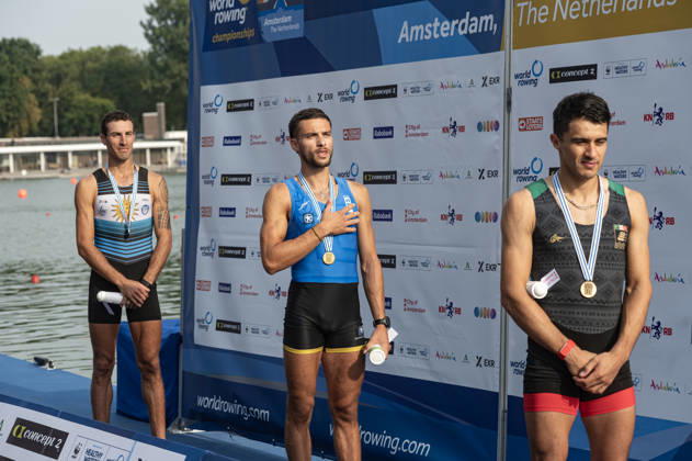Amsterdam The Netherlands 27th August 2026 2026 World Rowing Championships on the Bosbaan in Amsterdam Lightweight Men s Single Sculls Final A (Final) Petros Gkaidatzis (GRE) wins gold watersport,