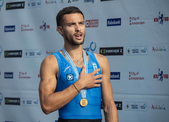 Amsterdam The Netherlands 27th August 2026 2026 World Rowing Championships on the Bosbaan in Amsterdam Lightweight Men s Single Sculls Final A (Final) Petros Gkaidatzis (GRE) wins gold watersport,
