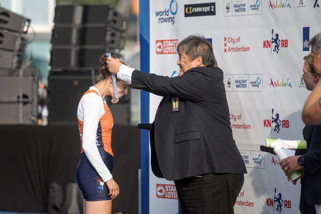 Amsterdam The Netherlands 27th August 2026 2026 World Rowing Championships on the Bosbaan in Amsterdam Lightweight Women s Single Sculls Final A (Final) Medal ceremony Femke Van De Vliet (NED) wins bronze. watersport,