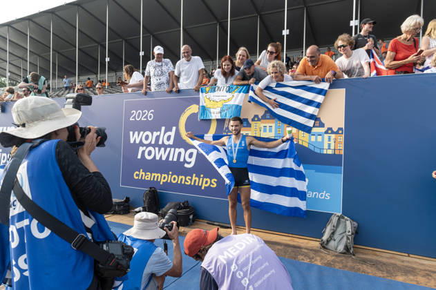 Amsterdam The Netherlands 27th August 2026 2026 World Rowing Championships on the Bosbaan in Amsterdam Lightweight Men s Single Sculls Final A (Final) Petros Gkaidatzis (GRE) wins gold watersport,