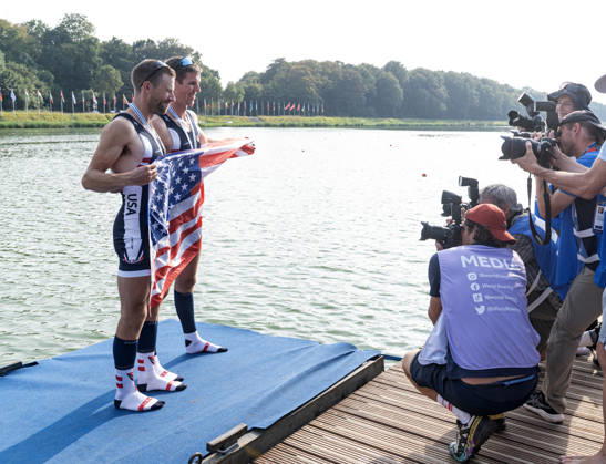 Amsterdam The Netherlands 27th August 2026 2026 World Rowing Championships on the Bosbaan in Amsterdam Lightweight Men s Double Sculls Final A (Final) Medal ceremony Jamie Copus and Sean Richardson (USA) win bronze. watersport,