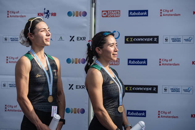 Amsterdam The Netherlands 27th August 2026 2026 World Rowing Championships on the Bosbaan in Amsterdam Lightweight Women s Double Sculls Final (Final) Medal ceremony. Gold medal winners Aylin Maryah Ibarra Maduena and Melissa Marquez (MEX) watersport,
