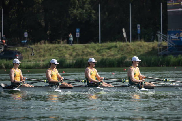 Amsterdam The Netherlands 27th August 2026 2026 World Rowing Championships on the Bosbaan in Amsterdam Men s Quadruple Sculls Semifinal 1 (Semifinal) B Hamish Danks 2 Johnson Daubney 3 Jackson Free S Marcus Della Marta (AUS) watersport,