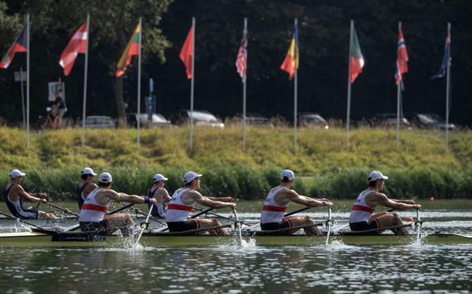 Amsterdam The Netherlands 27th August 2026 2026 World Rowing Championships on the Bosbaan in Amsterdam Men s Quadruple Sculls Semifinal 2 (Semifinal) B Marc Weber 2 Felix Heinrich 3 Jonas Gelsen S Ole Hohensee (GER) watersport,