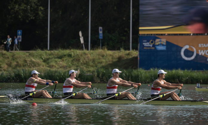 Amsterdam The Netherlands 27th August 2026 2026 World Rowing Championships on the Bosbaan in Amsterdam Men s Quadruple Sculls Semifinal 2 (Semifinal) B Marc Weber 2 Felix Heinrich 3 Jonas Gelsen S Ole Hohensee (GER) watersport,