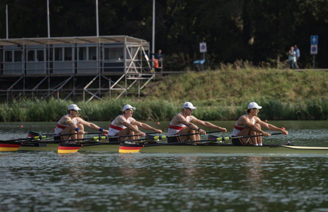 Amsterdam The Netherlands 27th August 2026 2026 World Rowing Championships on the Bosbaan in Amsterdam Men s Quadruple Sculls Semifinal 2 (Semifinal) B Marc Weber 2 Felix Heinrich 3 Jonas Gelsen S Ole Hohensee (GER) watersport,