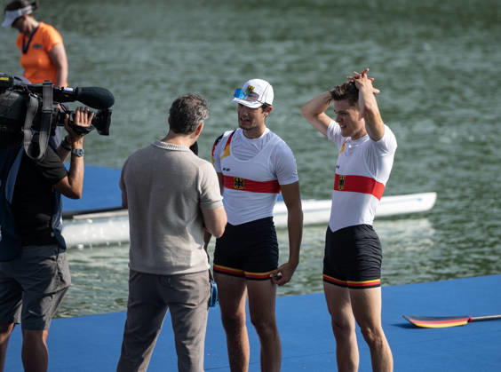 Amsterdam The Netherlands 27th August 2026 2026 World Rowing Championships on the Bosbaan in Amsterdam Lightweight Men s Double Sculls Final A (Final) Maximillian Ruehling and Naveen Alexander Shah (GER) interview after winning silver watersport,