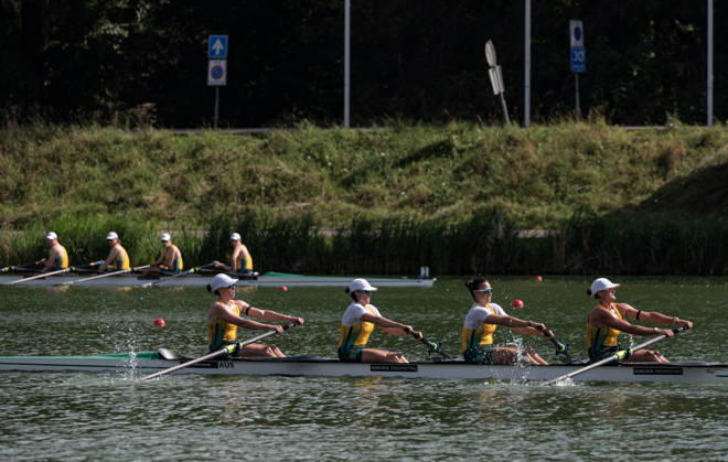 Amsterdam The Netherlands 27th August 2026 2026 World Rowing Championships on the Bosbaan in Amsterdam Women s Four Semifinal 1 (Semifinal) B Giorgia Patten 2 Bronwyn Cox 3 Jacqueline Swick S Georgina Rowe (AUS) watersport,
