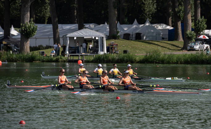 Amsterdam The Netherlands 27th August 2026 2026 World Rowing Championships on the Bosbaan in Amsterdam Women s Four Semifinal 1 (Semifinal) B Ymkje Clevering 2 Nika Johanna Vos 3 Linn Van Aanholt S Tinka Offereins (NED) watersport,