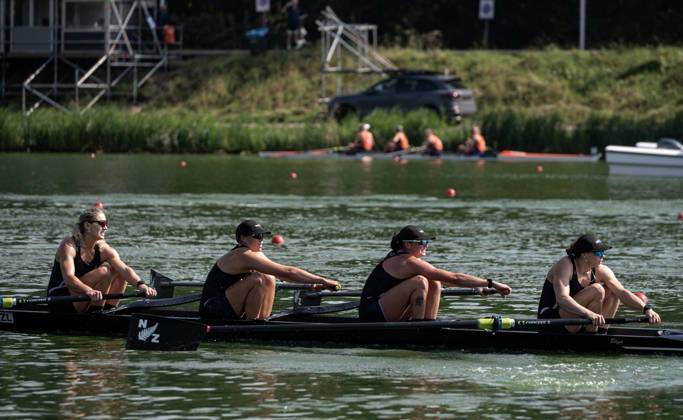 Amsterdam The Netherlands 27th August 2026 2026 World Rowing Championships on the Bosbaan in Amsterdam Women s Four Semifinal 2 (Semifinal) B Ella Cossill 2 Kate Haines 3 Isla Blake S Alana Sherman (NZL) watersport,