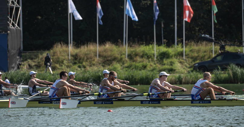 Amsterdam The Netherlands 27th August 2026 2026 World Rowing Championships on the Bosbaan in Amsterdam Men s Four Semifinal 1 (Semifinal) B Daniel Graham 2 James Robson 3 Douwe De Graaf S George Bourne (GBR) watersport,