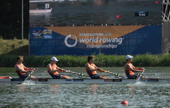 Amsterdam The Netherlands 27th August 2026 2026 World Rowing Championships on the Bosbaan in Amsterdam Men s Four Semifinal 2 (Semifinal) B Leonard Van Lierop 2 Gert-Jan Van Doorn 3 Eli Brouwer S Rik Rienks (NED) watersport,