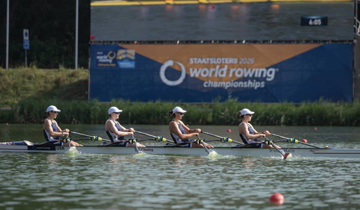 Amsterdam The Netherlands 27th August 2026 2026 World Rowing Championships on the Bosbaan in Amsterdam Women s Quadruple Sculls Semifinal 2 (Semifinal) B Kristina Wagner 2 Evan Park 3 Sophia Vitas S Emily Kallfelz (USA) watersport,