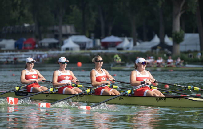 Amsterdam The Netherlands 27th August 2026 2026 World Rowing Championships on the Bosbaan in Amsterdam Women s Quadruple Sculls Semifinal 2 (Semifinal) B Caroline De Paiva 2 Marilou Duvernay Tardif 3 Kristen Siermachesky S Katie Clark (CAN) watersport,