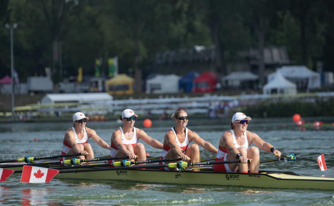 Amsterdam The Netherlands 27th August 2026 2026 World Rowing Championships on the Bosbaan in Amsterdam Women s Quadruple Sculls Semifinal 2 (Semifinal) B Caroline De Paiva 2 Marilou Duvernay Tardif 3 Kristen Siermachesky S Katie Clark (CAN) watersport,