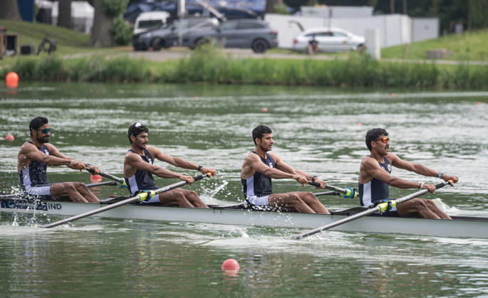 Amsterdam The Netherlands 27th August 2026 2026 World Rowing Championships on the Bosbaan in Amsterdam Men s Four Final C (Final) B Jaswinder Singh 2 Yogesh Kumar 3 Babu Lal Yadav S Nitin Kumar (IND) watersport watersport,