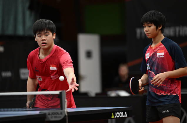 Final of mixed doubles of Table tennis, Tischtennis during the WTT Feeder Olomouc, Czech Republic, August 28, 2026. From left Quek Izaac and Ming Ying of Singapore. (CTKxPhoto LudekxPerina) CTKPhotoP2026082804284  CTKPhotoP2026082804284