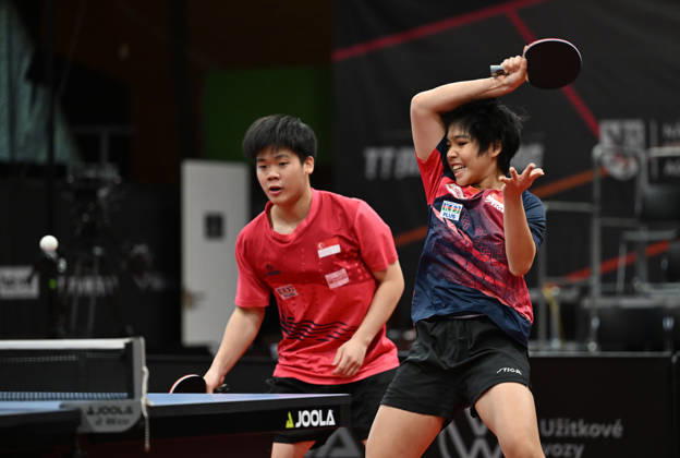 Final of mixed doubles of Table tennis, Tischtennis during the WTT Feeder Olomouc, Czech Republic, August 28, 2026. From left Quek Izaac and Ming Ying of Singapore. (CTKxPhoto LudekxPerina) CTKPhotoP2026082804291  CTKPhotoP2026082804291