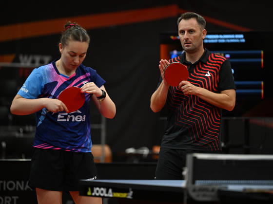 Final of mixed doubles of Table tennis, Tischtennis during the WTT Feeder Olomouc, Czech Republic, August 28, 2026. From left Natalia Bajorova of Poland, Lubomir Pistej od Slovakia. (CTKxPhoto LudekxPerina) CTKPhotoP2026082804366  CTKPhotoP2026082804366