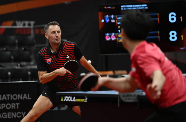 Final of mixed doubles of Table tennis, Tischtennis during the WTT Feeder Olomouc, Czech Republic, August 28, 2026. From left Lubomir Pistej od Slovakia and Izaac Quek ze Singapore. (CTKxPhoto LudekxPerina) CTKPhotoP2026082804495  CTKPhotoP2026082804495