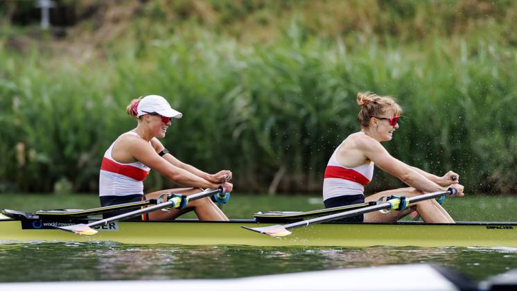 AMSTERDAM - Lisa Gutfleisch and Sarah Wibberenz (GER) during the B-final of the women s double sculls on the fifth day of the World Rowing Championships at the Bosbaan in the Amsterdam Forest. IRIS VAN DEN BROEK ANP xVIxANPxSportx xxANPxIVx 566428872 originalFilename: 566428872.jpg