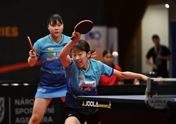 From left Misuzu Takeya and Rin Mende of Japan in action during the match against Orawan Paranang and Suthasini Sawettabut of Thailand during the women s doubles Table tennis, Tischtennis final at the WTT Feeder in Olomouc, Czech Republic, on August 28, 2026. (CTKxPhoto LudekxPerina) CTKPhotoP2026082806052  CTKPhotoP2026082806052