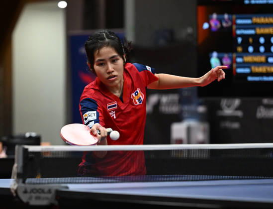 Suthasini Sawettabut of Thailand in action during the match between Orawan Paranang and Suthasini Sawettabut of Thailand and Rin Mende and Misuzu Takeya of Japan during the women s doubles Table tennis, Tischtennis final at the WTT Feeder in Olomouc, Czech Republic, on August 28, 2026. (CTKxPhoto LudekxPerina) CTKPhotoP2026082806223  CTKPhotoP2026082806223