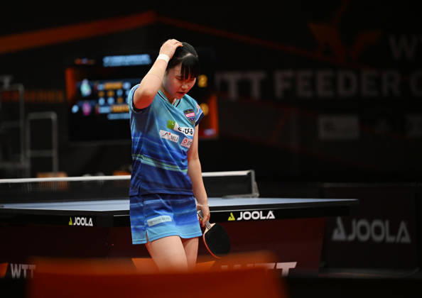 Misuzu Takeya of Japan reacts during the match against Rin Mende of Japan during the women s singles Table tennis, Tischtennis final at the WTT Feeder in Olomouc, Czech Republic, on August 28, 2026. (CTKxPhoto LudekxPerina) CTKPhotoP2026082806470  CTKPhotoP2026082806470