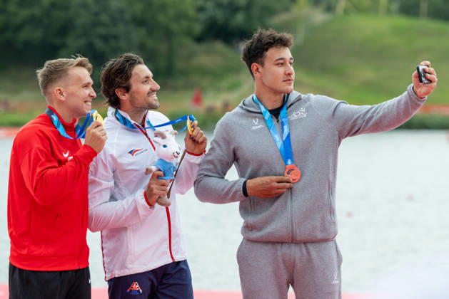 ICF Canoe Sprint and Paracanoe World Championships Daniel Fejes, Martin Fuksa, Zakhar Petrov during ICF Canoe Sprint and Paracanoe World Championships in Poznan, Poland, on August 28, 2026 Poznan Poland  Copyright: xFotoxOlimpikx originalFilename:jastrzebowski-icfcanoe260826_npO4P.jpg
