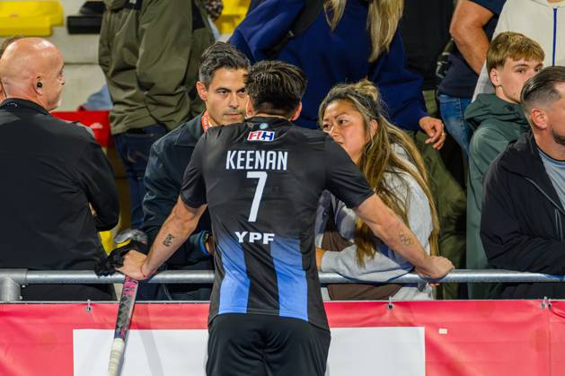Wavre, 28-08-2026, Belfius Hockey Arena, FIH Hockey World Cup 2026 Men, 2026. Minister President Rob Jetten with his partner Nicolas Keenan after the lost game Germany - Argentina (men). Germany - Argentina (men)  x206154935x Copyright: