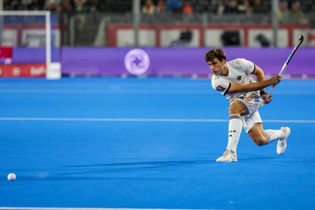 Feldhockey, FIH Hockey World Cup 2026 men, Deutschland vs. Argentinien Jakob Brilla (GER 34) beim Abschlag Wavre Belfius Hockey Arena Belgien Copyright: xSusannexBreithauptx