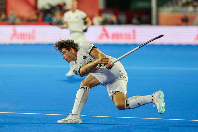 Feldhockey, FIH Hockey World Cup 2026 men, Deutschland vs. Argentinien Jakob Brilla (GER 34) beim Abschlag Wavre Belfius Hockey Arena Belgien Copyright: xSusannexBreithauptx