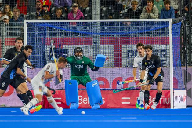 Wavre, 28-08-2026, Belfius Hockey Arena, FIH Hockey World Cup 2026 Men, 2026. Tomas Santiago defending the goal during the game Germany - Argentina (men). Germany - Argentina (men)  x206155034x Copyright: