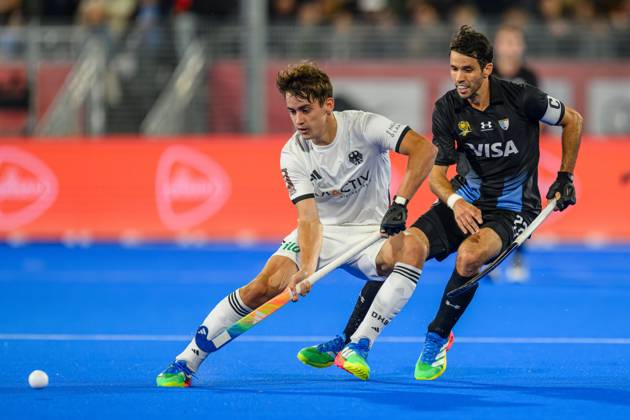 Wavre, 28-08-2026, Belfius Hockey Arena, FIH Hockey World Cup 2026 Men, 2026. Hugo von Montgelas and Matias Rey during the game Germany - Argentina (men). Germany - Argentina (men)  x206155112x Copyright: