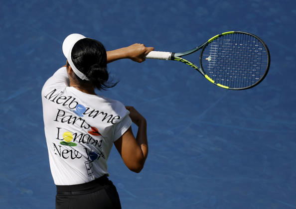 Alexandra Eala of the Philippines practices on Louis Armstrong Stadium at the 2026 US Open Tennis Championship at the USTA Billie Jean King National Tennis Center in New York City on Friday, August 28, 2026.  NYP20260828150 JOHNxANGELILLO