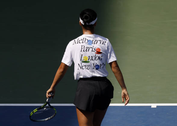 Alexandra Eala of the Philippines practices on Louis Armstrong Stadium at the 2026 US Open Tennis Championship at the USTA Billie Jean King National Tennis Center in New York City on Friday, August 28, 2026.  NYP20260828152 JOHNxANGELILLO