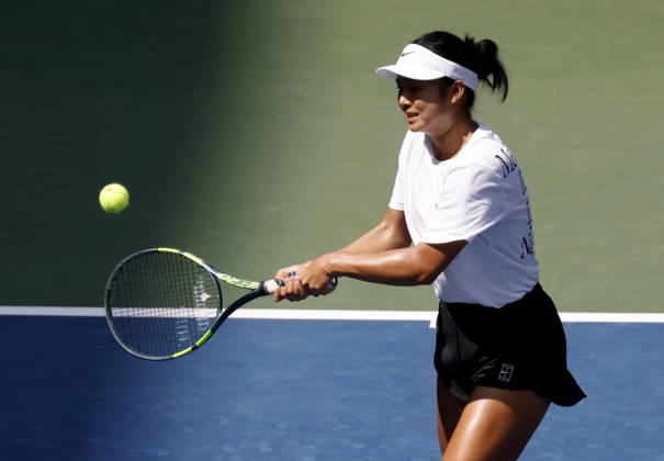 Alexandra Eala of the Philippines practices on Louis Armstrong Stadium at the 2026 US Open Tennis Championship at the USTA Billie Jean King National Tennis Center in New York City on Friday, August 28, 2026.  NYP20260828151 JOHNxANGELILLO