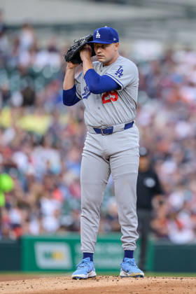 Aug 28, 2026; Detroit, Michigan, USA; Los Angeles Dodgers Tarik Skubal (29) motions to catcher between pitches at Comerica Park. Mandatory Credit: -Cal Media MLB, Baseball Herren, USA 2026: Dodgers Vs Tigers AUG 28  - ZUMAc04_ 20260828_zma_c04_002 Copyright: xAllanxDranbergx