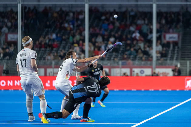 FIH Hockey World Cup 2026 - Men s Semi-Final - Germany v Argentina 2-0 Wavre, Belgien, 28 August 2026: Christopher Rühr, 17, Germany Johannes Große, 10, Germany Tadeo Marcucci, 27, Argentina during the men s semi-final between Germany and Argentina at the FIH Hockey World Cup Belgium & Netherlands 2026 at Belfius Hockey Arena in Wavre, Belgium. Photo: Axel Kaste AK Photography. Wavre Belfius Hockey Arena Walloon Brabant Belgium