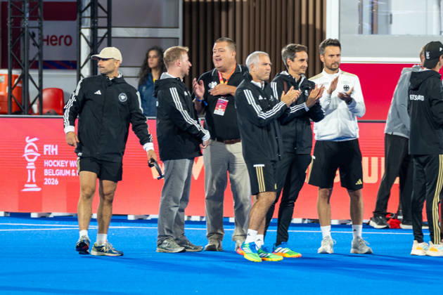 FIH Hockey World Cup 2026 - Men s Semi-Final - Germany v Argentina 2-0 Wavre, Belgien, 28 August 2026: AndrÃ Henning und Martin Schultze Sportdirektor des DHB during the men s semi-final between Germany and Argentina at the FIH Hockey World Cup Belgium & Netherlands 2026 at Belfius Hockey Arena in Wavre, Belgium. Photo: Axel Kaste AK Photography. Wavre Belfius Hockey Arena Walloon Brabant Belgium