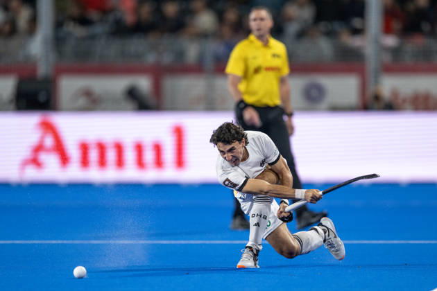 FIH Hockey World Cup 2026 - Men s Semi-Final - Germany v Argentina 2-0 Wavre, Belgien, 28 August 2026: Teo Hinrichs, 14, Germany during the men s semi-final between Germany and Argentina at the FIH Hockey World Cup Belgium & Netherlands 2026 at Belfius Hockey Arena in Wavre, Belgium. Photo: Axel Kaste AK Photography. Wavre Belfius Hockey Arena Walloon Brabant Belgium