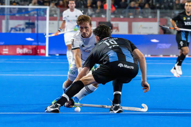 FIH Hockey World Cup 2026 - Men s Semi-Final - Germany v Argentina 2-0 Wavre, Belgien, 28 August 2026: Paul-Philipp Kaufmann, 13, Germany Nicolas della Torre, 10, Argentina during the men s semi-final between Germany and Argentina at the FIH Hockey World Cup Belgium & Netherlands 2026 at Belfius Hockey Arena in Wavre, Belgium. Photo: Axel Kaste AK Photography. Wavre Belfius Hockey Arena Walloon Brabant Belgium