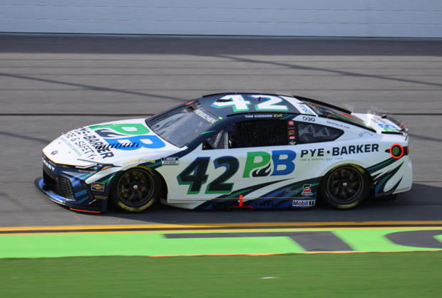DAYTONA BEACH, FL - AUGUST 28: John Hunter Nemechek ( 42 LEGACY MOTOR CLUB Pye-Barker Fire & Safety Toyota) runs in qualifying for the NASCAR, Motorsport, USA Cup Series Coke Zero Sugar 400 on August 28, 2026 at Daytona International Speedway in Daytona Beach, FL. (Photo by Michael Bush Icon Sportswire) AUTO: AUG 28 NASCAR Cup Series Coke Zero Sugar 400 EDITORIAL USE ONLY Icon260828037400