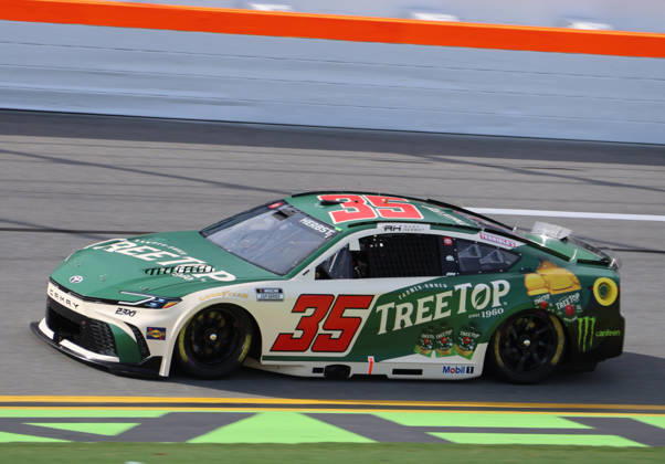 DAYTONA BEACH, FL - AUGUST 28: Riley Herbst ( 35 23XI Racing TREETOP Toyota) runs in qualifying for the NASCAR, Motorsport, USA Cup Series Coke Zero Sugar 400 on August 28, 2026 at Daytona International Speedway in Daytona Beach, FL. (Photo by Michael Bush Icon Sportswire) AUTO: AUG 28 NASCAR Cup Series Coke Zero Sugar 400 EDITORIAL USE ONLY Icon260828040400