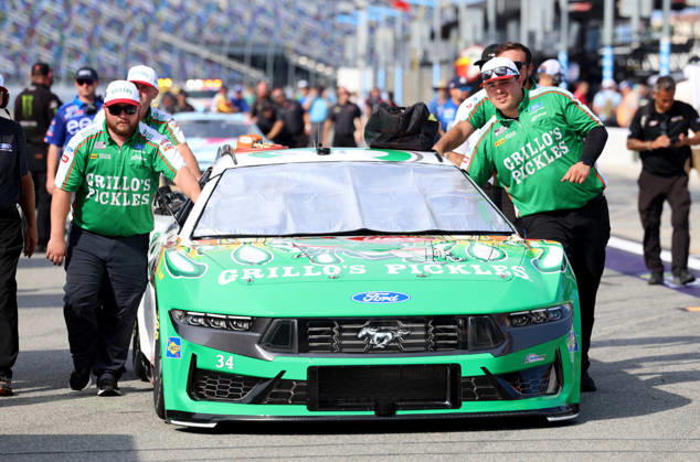 DAYTONA BEACH, FL - AUGUST 28: Todd Gilliland ( 34 Front Row Motorsports Grillo s Pickles Ford) during qualifying for the NASCAR, Motorsport, USA Cup Series Coke Zero Sugar 400 on August 28, 2026 at Daytona International Speedway in Daytona Beach, FL (Photo by Malcolm Hope Icon Sportswire) AUTO: AUG 28 NASCAR Cup Series Coke Zero Sugar 400 EDITORIAL USE ONLY Icon260828013400