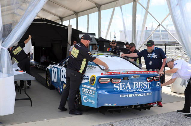 DAYTONA BEACH, FL - AUGUST 28: Ty Dillon ( 10 Kaulig Racing Beaver Street Fisheries Chevrolet) car goes into inspection before qualifying for the NASCAR, Motorsport, USA Cup Series Coke Zero Sugar 400 on August 28, 2026 at Daytona International Speedway in Daytona Beach, FL. (Photo by Michael Bush Icon Sportswire) AUTO: AUG 28 NASCAR Cup Series Coke Zero Sugar 400 EDITORIAL USE ONLY Icon260828002