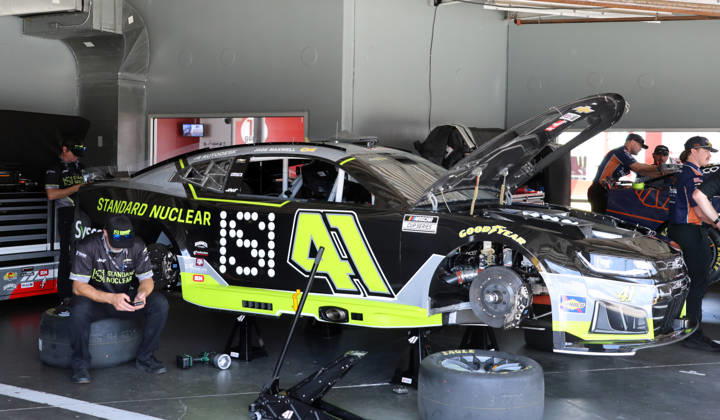 DAYTONA BEACH, FL - AUGUST 28: Cole Custer ( 41 Haas Factory Team Standard Nuclear Chevrolet) car sits in his garage before qualifying for the NASCAR, Motorsport, USA Cup Series Coke Zero Sugar 400 on August 28, 2026 at Daytona International Speedway in Daytona Beach, FL. (Photo by Michael Bush Icon Sportswire) AUTO: AUG 28 NASCAR Cup Series Coke Zero Sugar 400 EDITORIAL USE ONLY Icon260828004